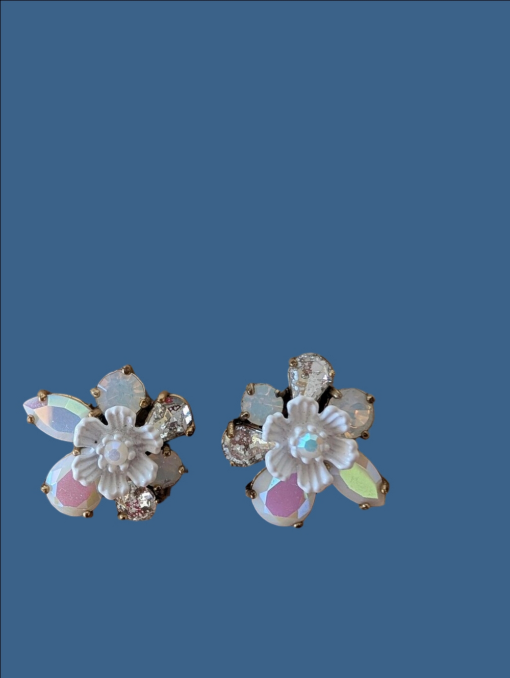 J. Crew White Iridescent Crystals Floral Statement Earrings